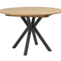 Table à manger ronde extensible en bois clair chêne massif et métal L120-170 cm OLGA