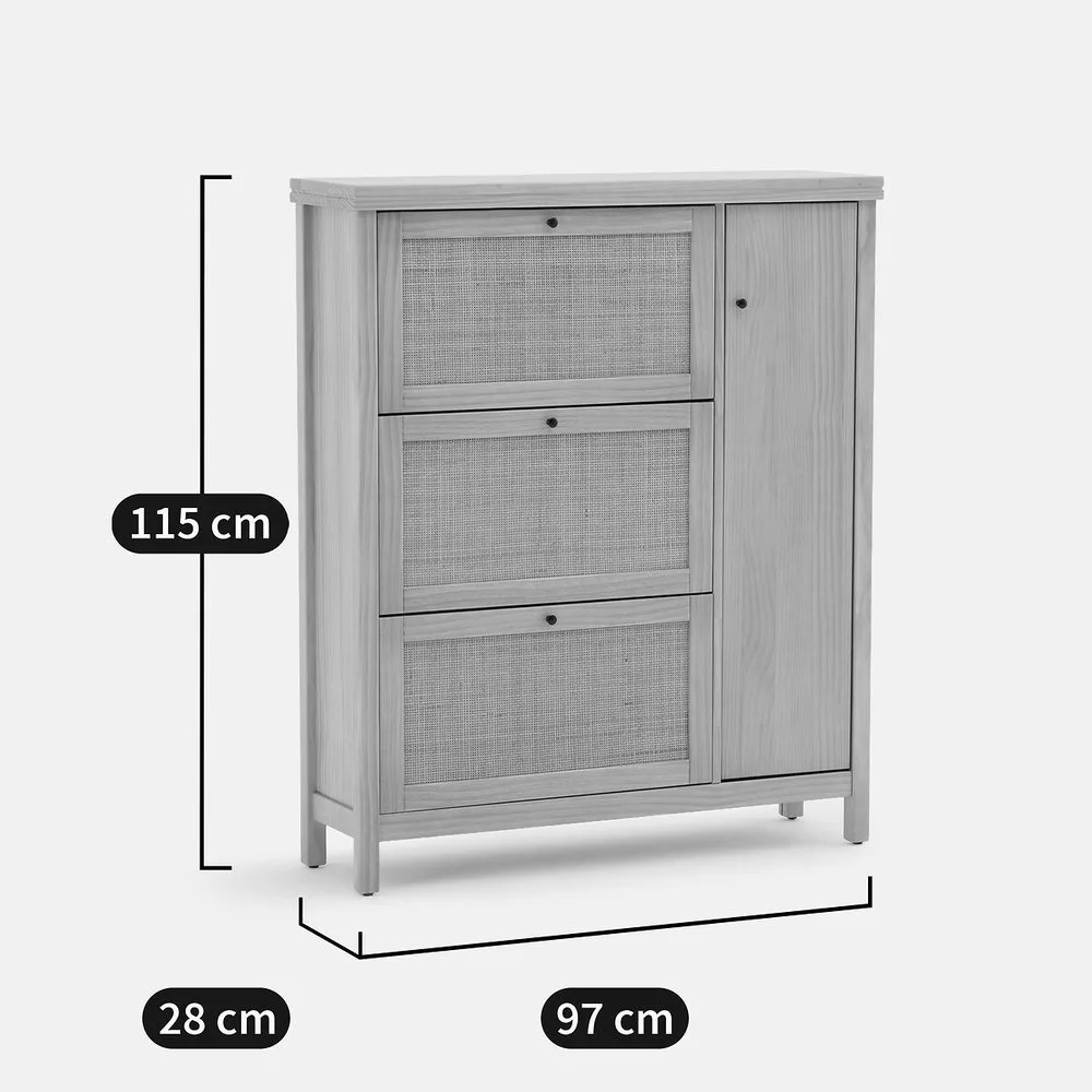 Meuble à chaussures, en pin massif et cannage de rotin, Gabin – Image 10