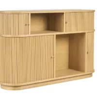 Console vintage en bois clair chêne avec portes coulissantes L120 cm EPIC