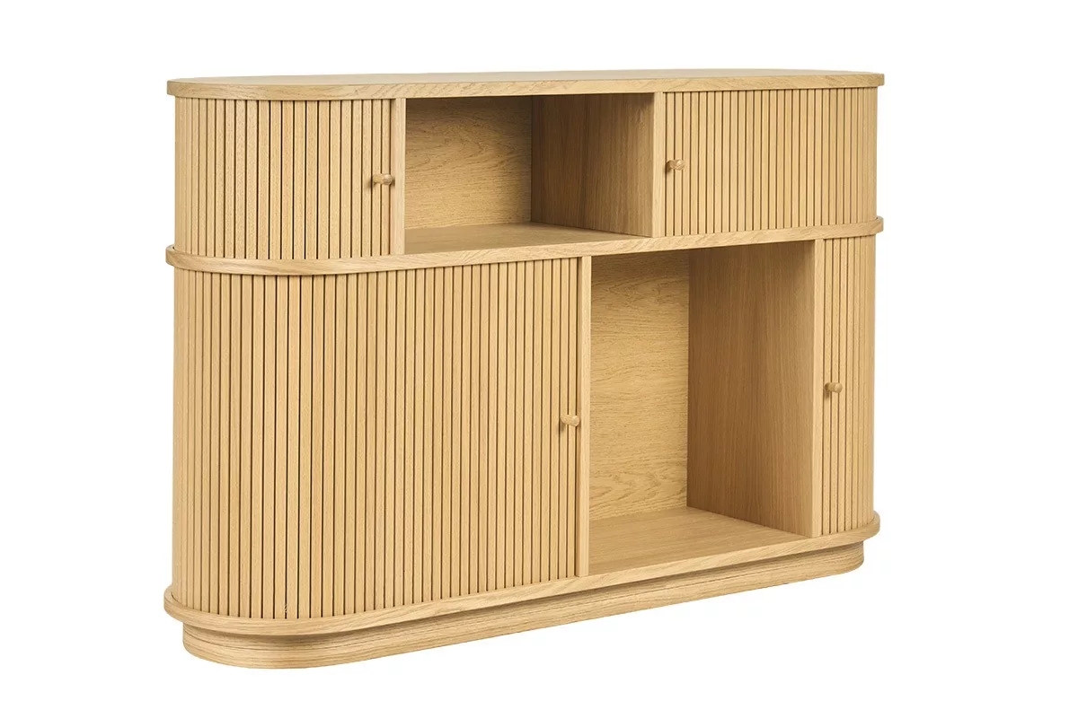 Console vintage en bois clair chêne avec portes coulissantes L120 cm EPIC – Image 3