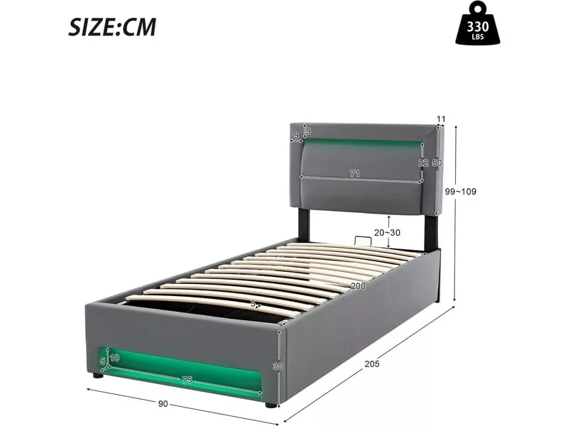 Lit coffre 90x200 cm OKWISH coloris noir – Image 19