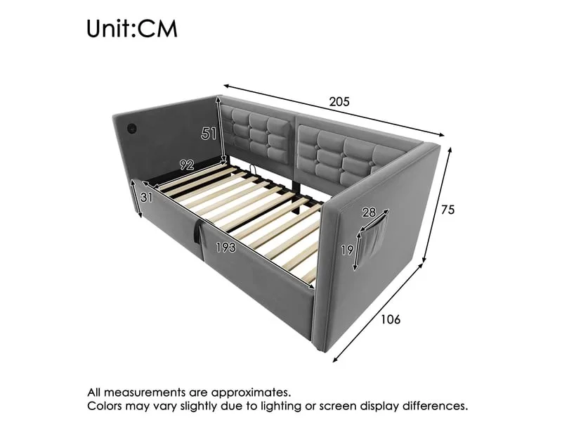 Lit coffre 90x190 cm KOMHTOM coloris gris – Image 2