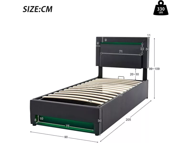 Lit coffre 90x200 cm OKWISH coloris noir – Image 14