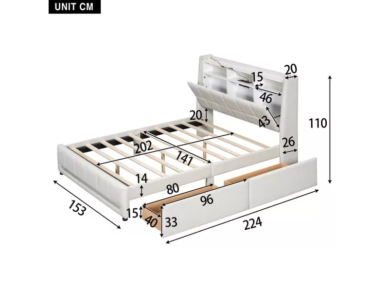 Lit avec rangement 140x200 cm OKWISH coloris gris – Image 10