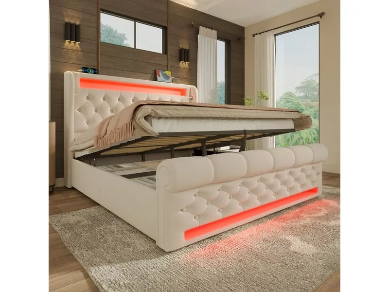 Lit coffre 140x200 cm KOMHTOM COFFER250618 coloris beige – Image 4