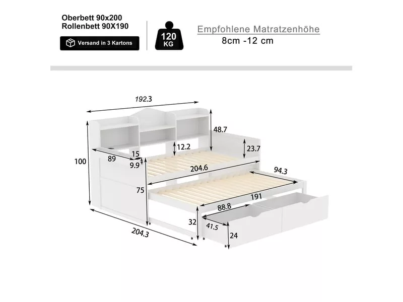 Lit gigogne 90x200 cm WISHDOR coloris blanc – Image 5