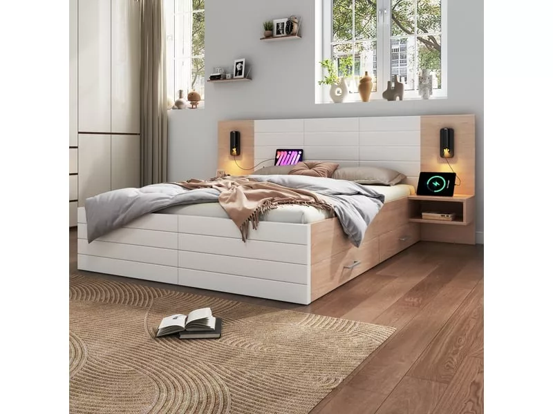 Lit avec rangement 160x200 cm WISHDOR coloris blanc – Image 10