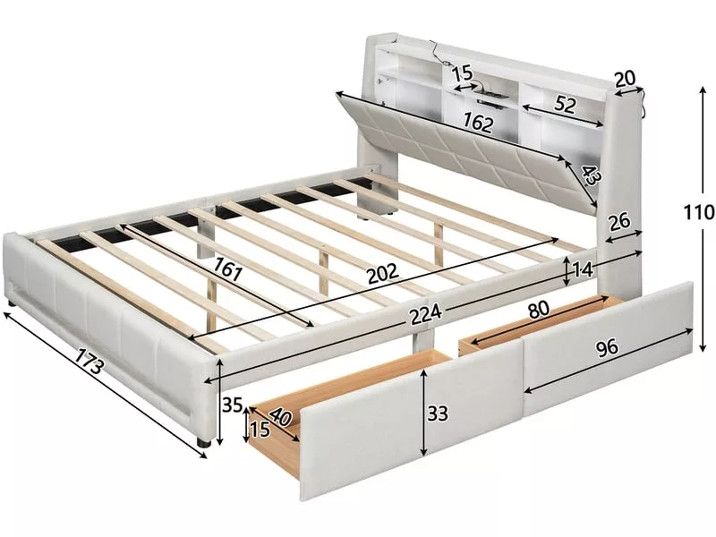 Lit avec rangement 140x200 cm OKWISH coloris gris – Image 14
