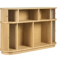 Console vintage en bois clair chêne avec portes coulissantes L120 cm EPIC