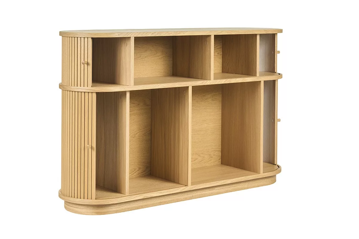 Console vintage en bois clair chêne avec portes coulissantes L120 cm EPIC – Image 4