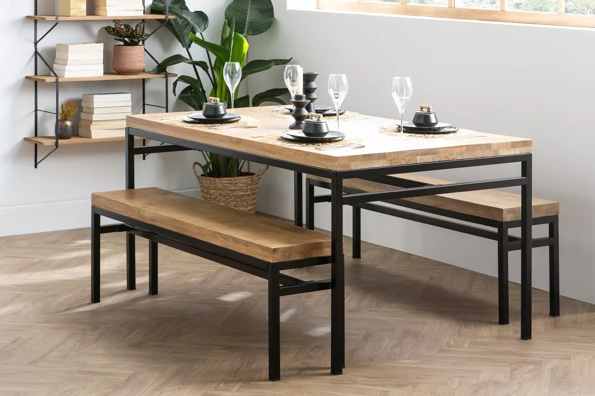 Table à manger industrielle bois manguier massif et métal L160 cm YPSTER – Image 5