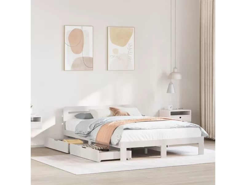 Lit avec rangement 140x190 cm VIDAXL coloris blanc – Image 2