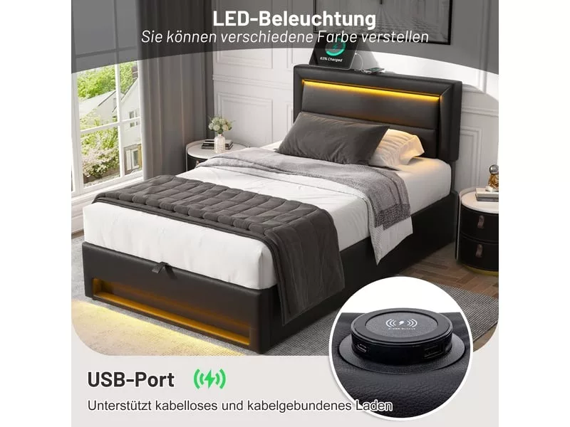 Lit coffre 90x200 cm OKWISH coloris noir – Image 15