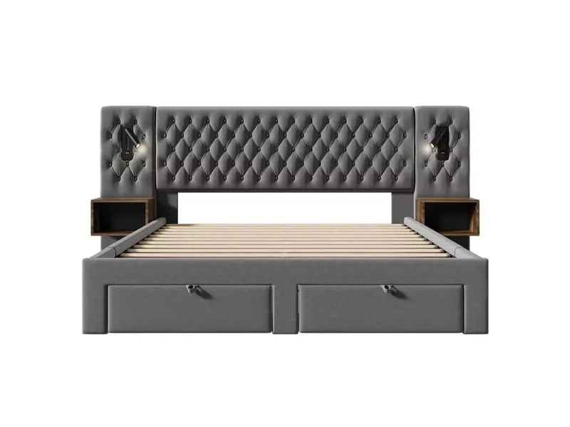 Lit avec rangement 180x200 cm KOMHTOM coloris beige – Image 12