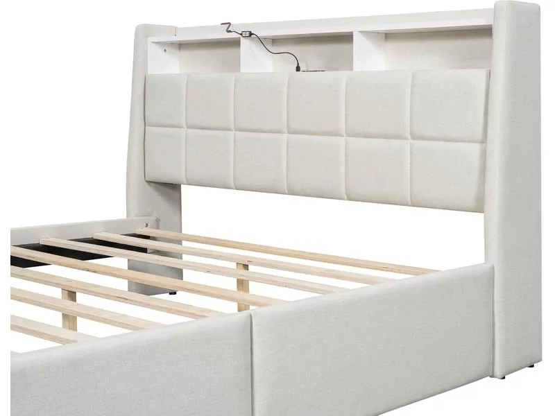 Lit avec rangement 140x200 cm OKWISH coloris gris – Image 15