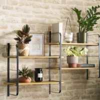 Étagère murale en bois manguier massif et métal noir L122 cm AKINA