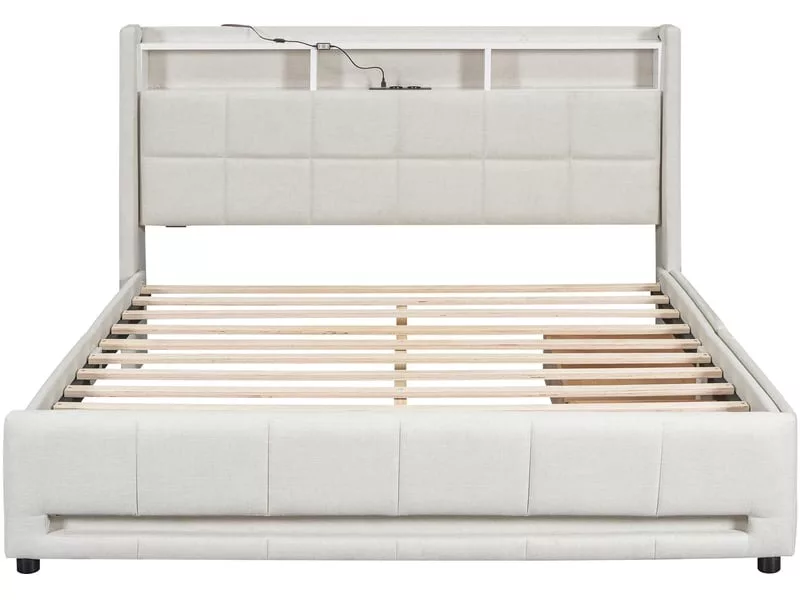 Lit avec rangement 140x200 cm OKWISH coloris gris – Image 16