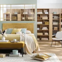 Bibliothèque étagère d&rsquo;angle finition bois clair chêne L95 cm MUSSO