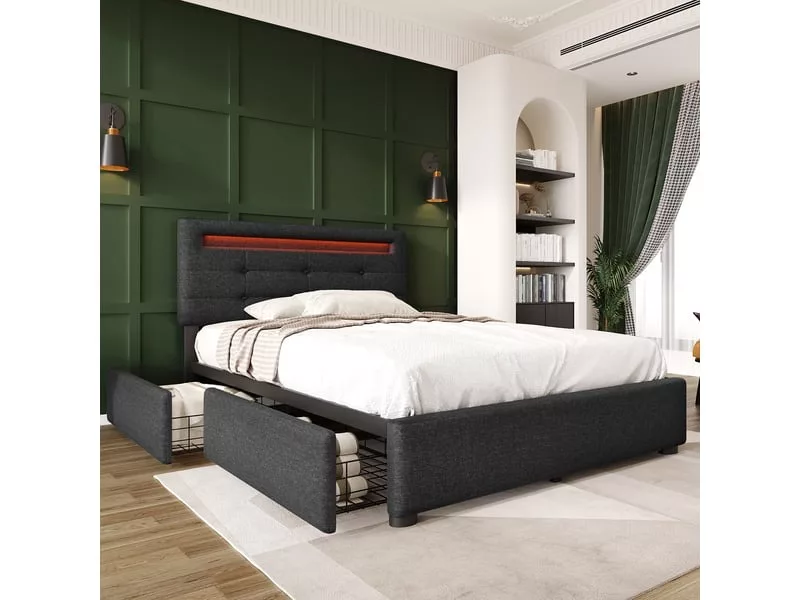 Lit avec rangement 90x200 cm SWEIKO YCFR000169 coloris gris