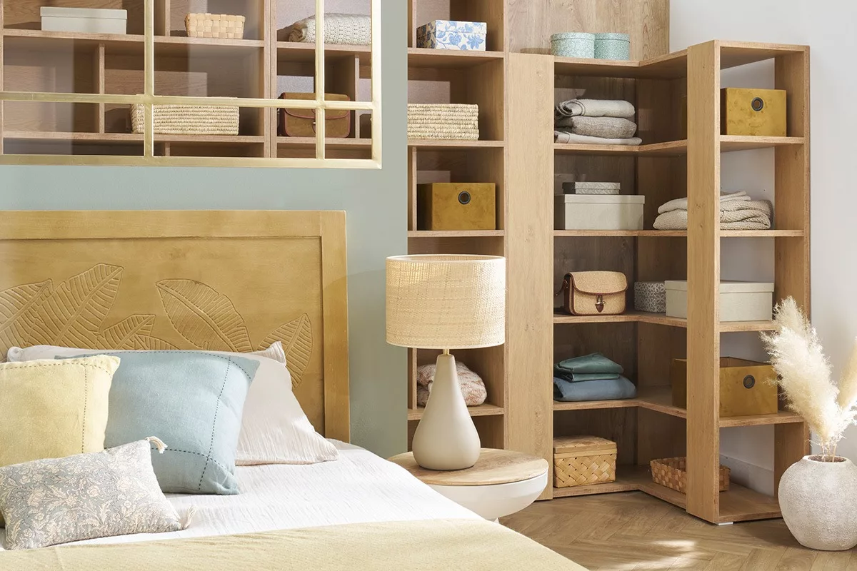 Bibliothèque étagère d'angle finition bois clair chêne L95 cm MUSSO – Image 6