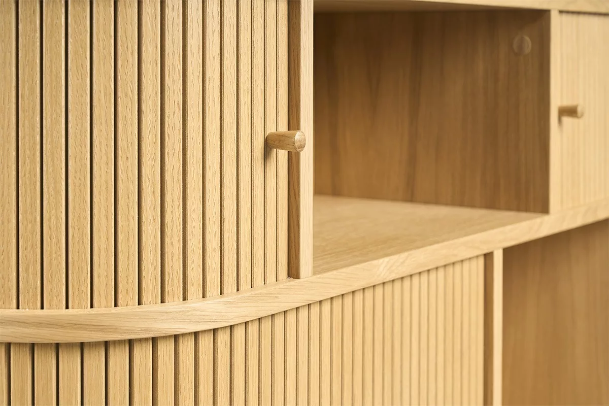 Console vintage en bois clair chêne avec portes coulissantes L120 cm EPIC – Image 7