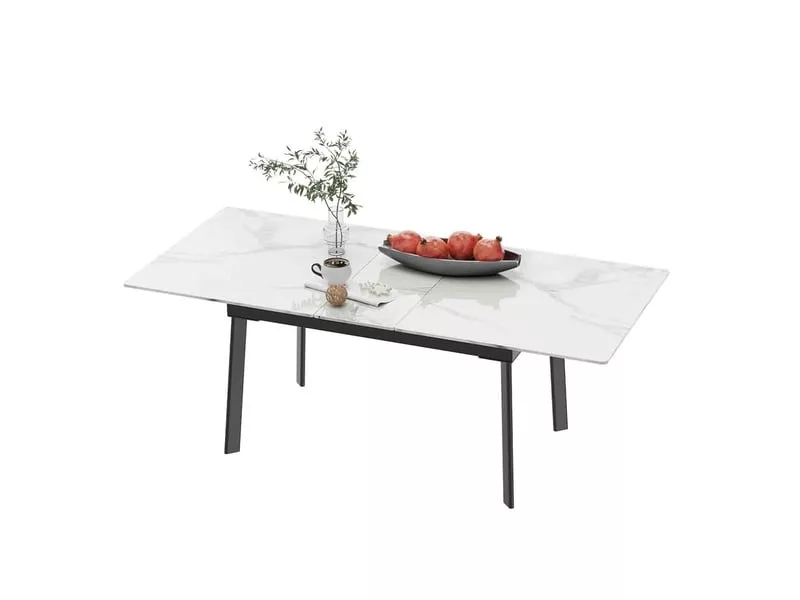 Table à manger extensible rectangle avec allonge 6 personne effet marbre en fer blanc 130-160cm – Image 2