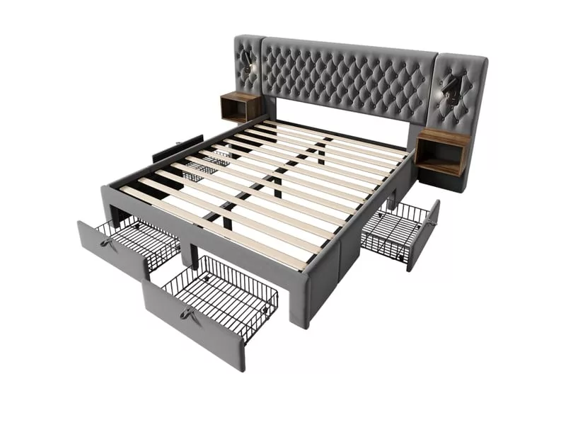 Lit avec rangement 180x200 cm KOMHTOM coloris beige – Image 13