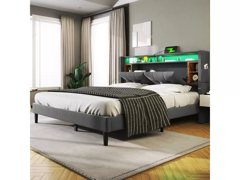 Lit 2 places 160x200 cm coloris gris – Image 2