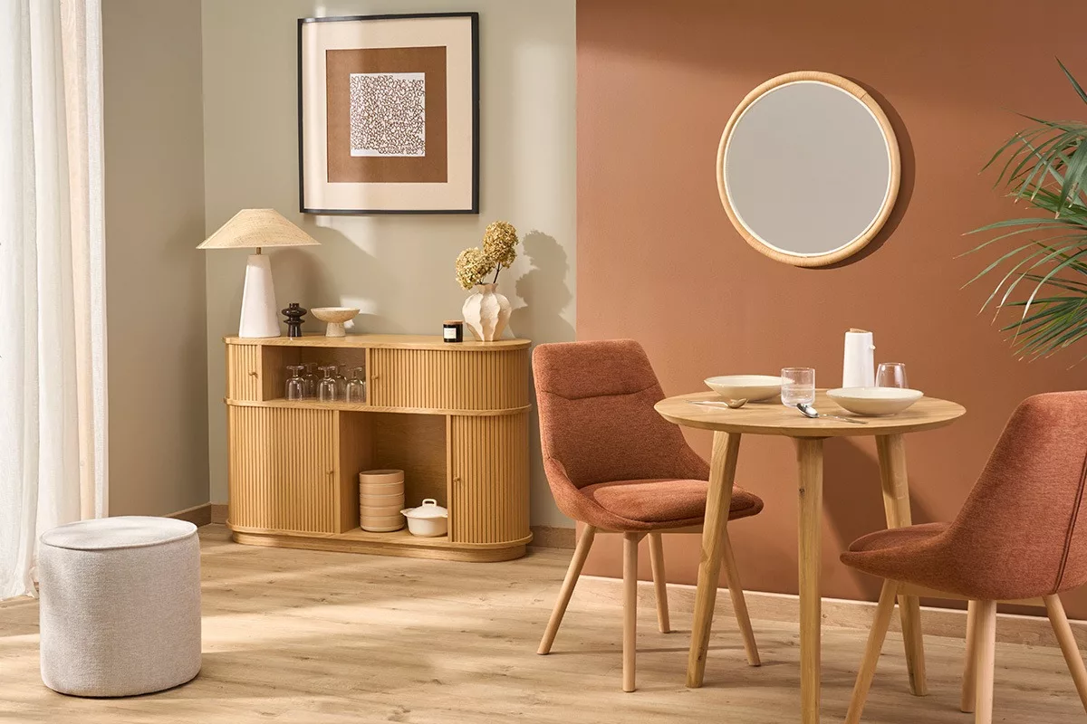 Console vintage en bois clair chêne avec portes coulissantes L120 cm EPIC – Image 8