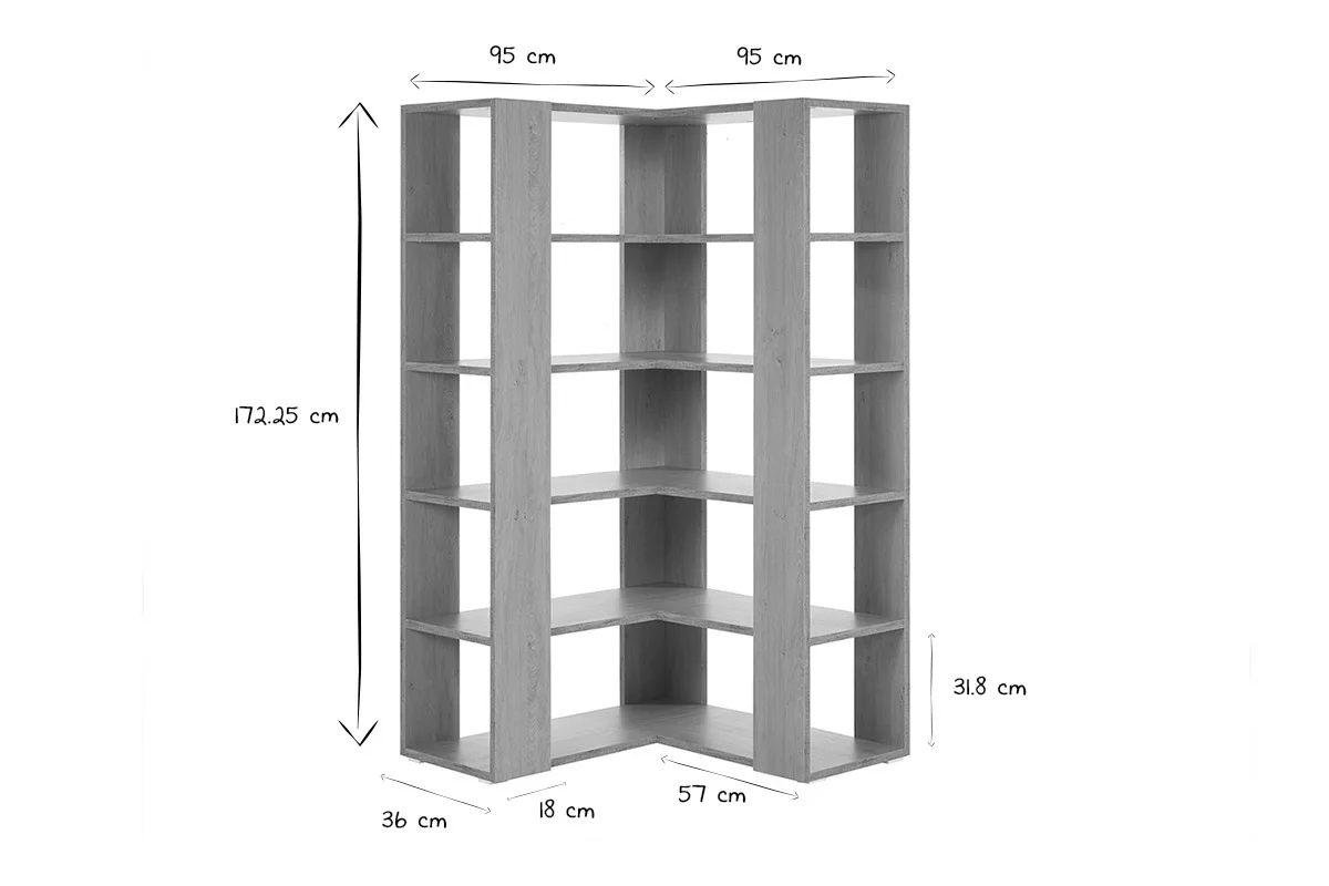 Bibliothèque étagère d'angle finition bois clair chêne L95 cm MUSSO – Image 8