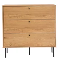 Commode finition bois clair chêne et pieds métal noir 3 tiroirs L100 cm PERNELLE