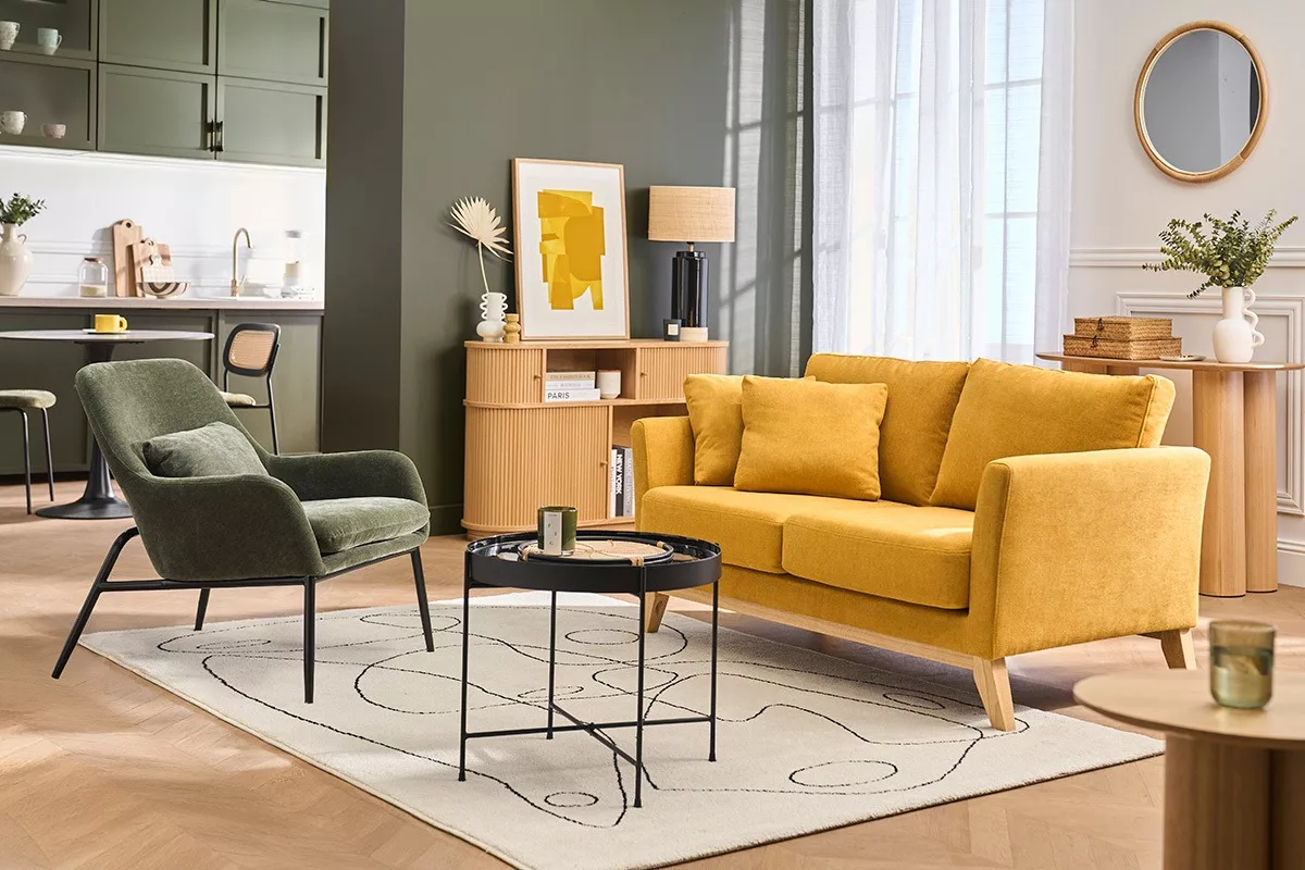 Console vintage en bois clair chêne avec portes coulissantes L120 cm EPIC – Image 10