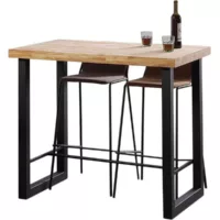 Table haute en bois coloris chêne nordique pieds noir – longueur 120 x profondeur 70 x hauteur 100 cm
