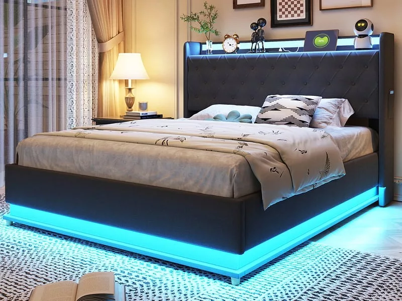 Lit coffre 140x200 cm ZERBACO coloris gris – Image 2