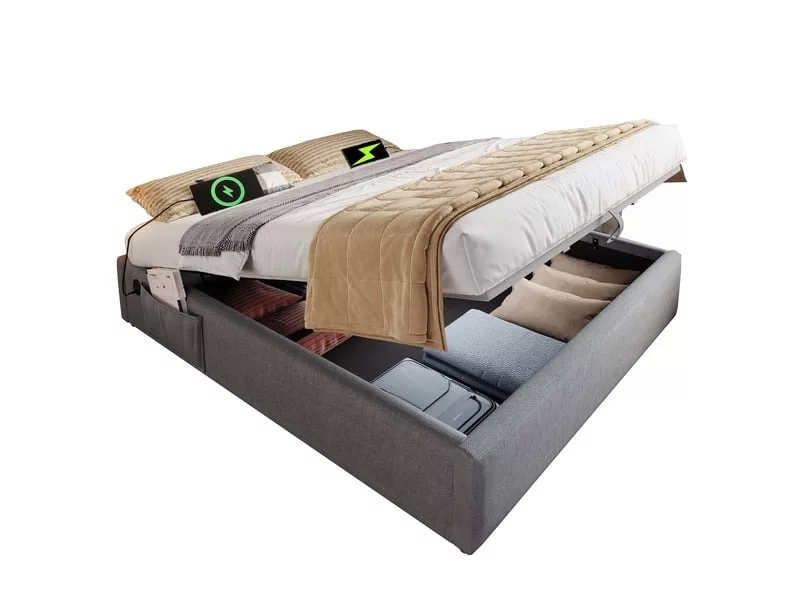 Lit coffre 160x200 cm STILVORA coloris gris – Image 2