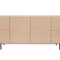 Buffet design finition bois clair chêne et métal noir 2 portes 4 tiroirs L180 cm ALASKA