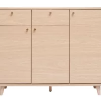 Meuble d&rsquo;entrée – meuble de rangements à chaussures finition bois clair chêne et métal doré L110 cm SILVESTRE