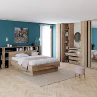 Lit avec rangement 140×190 cm ENZO coloris Chêne