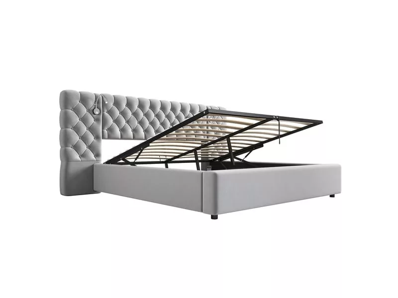 Lit coffre 180x200 cm OKWISH coloris gris – Image 3