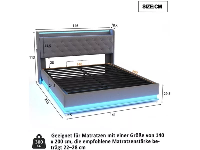 Lit coffre 140x200 cm ZERBACO coloris gris – Image 4