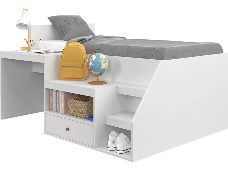 Lit combiné 90x190 cm ID MARKET coloris blanc – Image 2