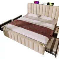 Lit avec rangement 160×200 cm ZERBACO coloris beige