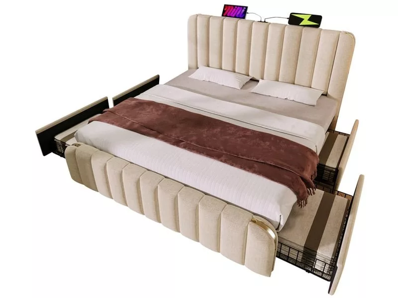 Lit avec rangement 160x200 cm ZERBACO coloris beige