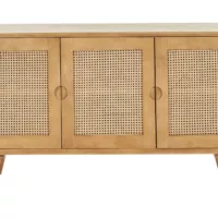 Buffet en bois manguier et cannage rotin 3 portes L145 cm LAKA