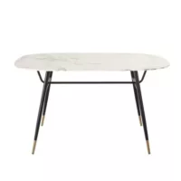 Rhea – Table à manger en verre trempé effet marbre 4 personnes L140