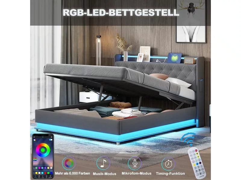 Lit coffre 140x200 cm ZERBACO coloris gris – Image 5