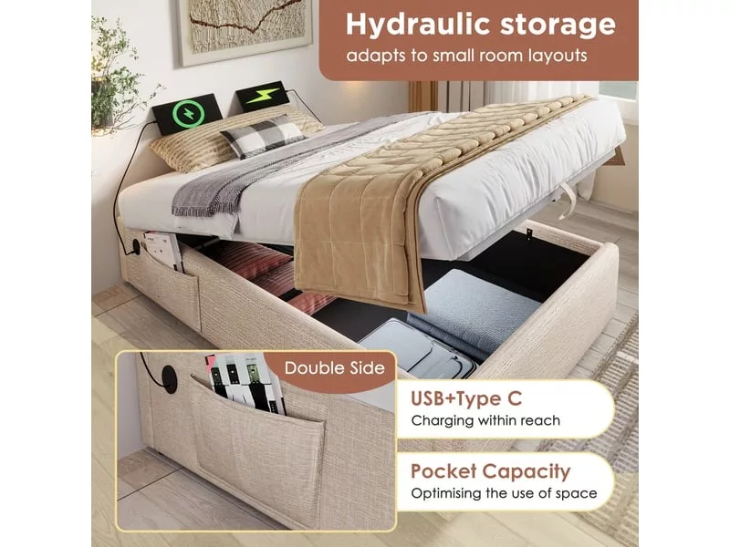 Lit coffre 160x200 cm STILVORA coloris naturel – Image 5