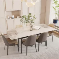 Table à manger extensible rectangle avec allonge 6 personne effet marbre en fer 130-160cm