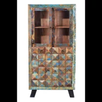 Diamante reciclado – Vitrine en bois recyclé, finition multicolore