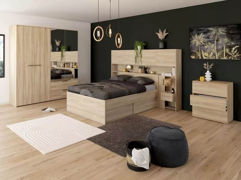 Lit avec rangement 140x190 cm OPUS coloris Chêne corvo